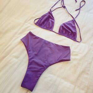 MIKOH Purple Aura Bikini Set XL - Waikui 2 Bottom, Triangle Top